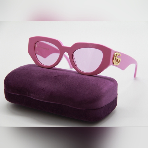 NEW GUCCI GG1421S 004 WOMEN PINK OVAL SUNGLASSES - Picture 1 of 12
